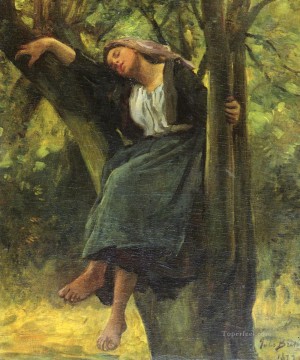  countryside Oil Painting - French 1827Asleep In The Woods countryside Realist Jules Breton